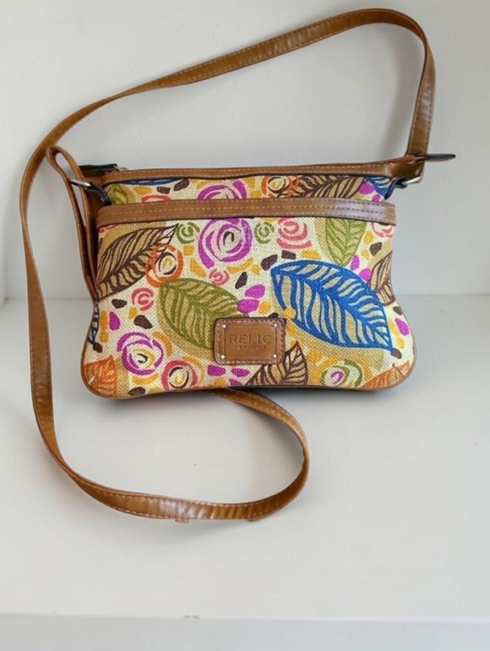 Y2K Relic by Fossil Boho Floral Canvas Crossbody Bag